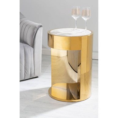 Carlox Gold and Marble Effect Round Side Table