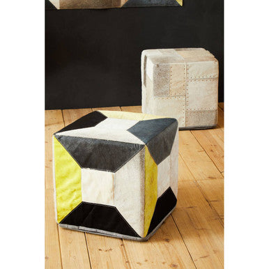 Safira Geometric Design Hair on Leather Pouffe