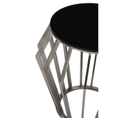 Ackley Silver Round Side Table with Black Glass