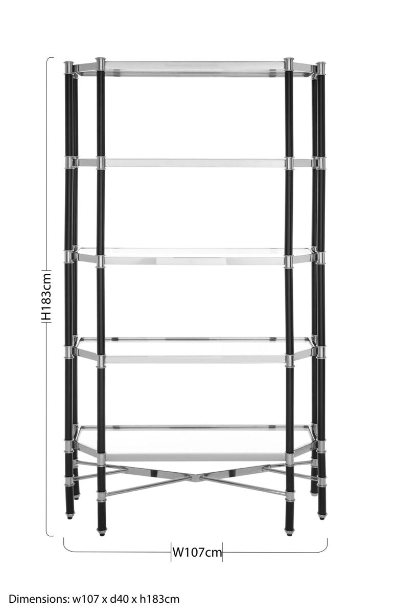 Allessi 5 Shelf Unit In Silver Metal and Black Frame