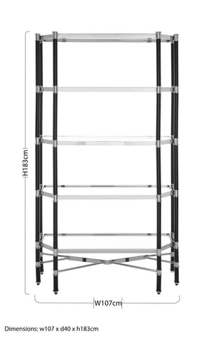 Allessi 5 Shelf Unit In Silver Metal and Black Frame