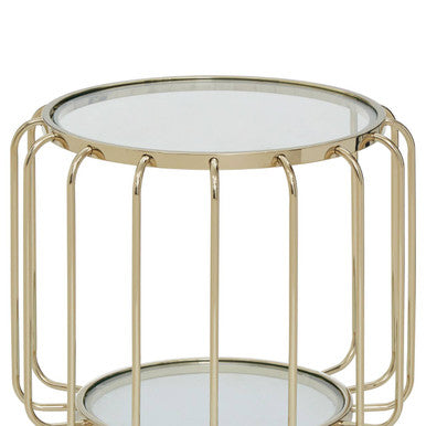 Oria Warm Metallic Side Table With Glass Top