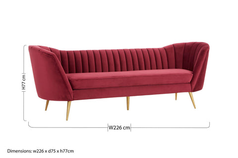 Binky 3 Seat Wine Velvet Sofa