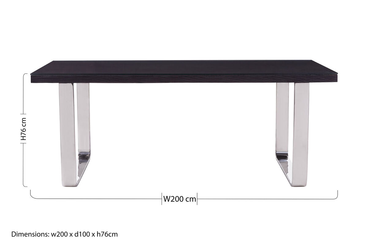 Kerala Large Black Pinewood and Glass Dining Table