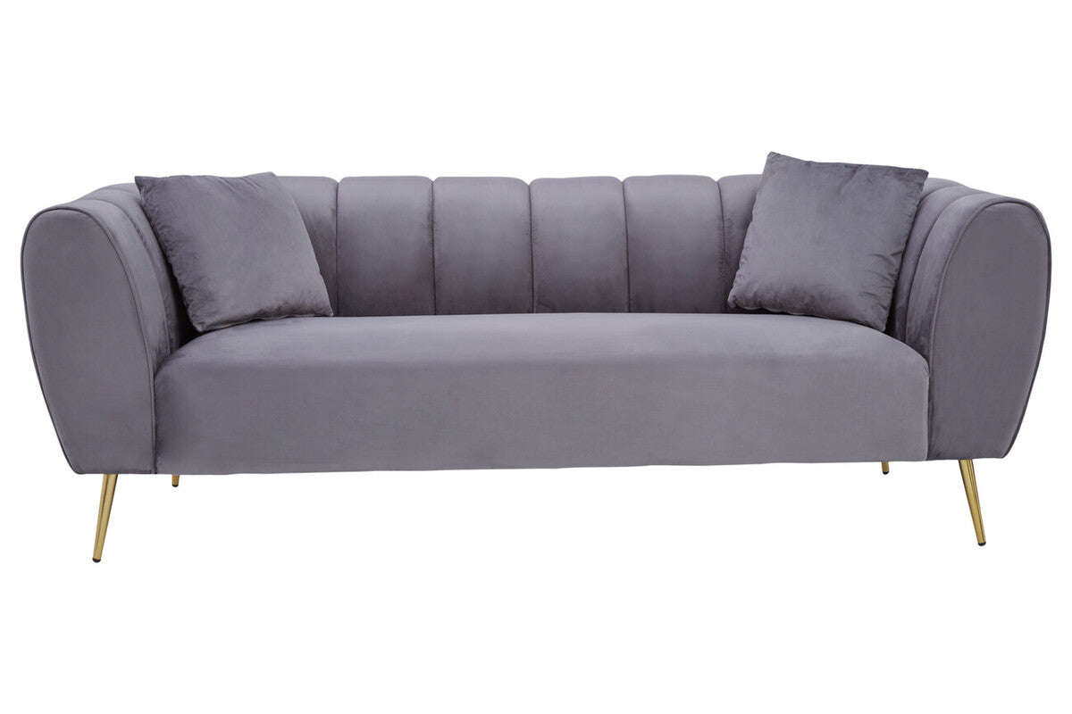 Florine Three Seater Grey Velvet Sofa