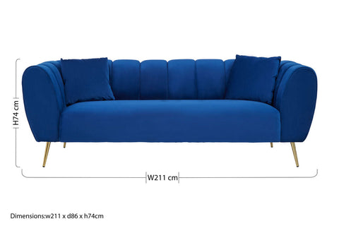 Florine 3 Seat Midnight Velvet Sofa