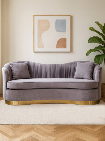 Franza 3 Seat Pleated Grey Velvet Sofa