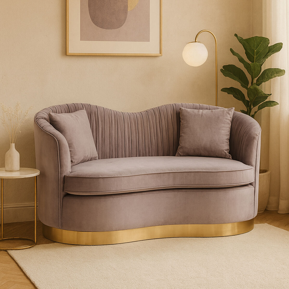 Franza Grey 2 Seat Pleated Velvet Sofa
