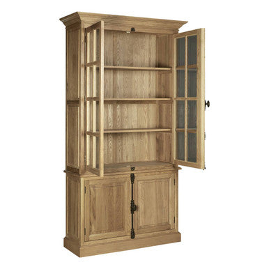 Lyon Oak Wood Tall Cabinet in Washed Grey Finish