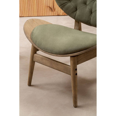 Green Velvet Chair with Grey Elm Wood Frame | Vinsi