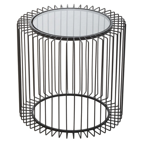 Trento Black Metal Round Side Table with Glass Top