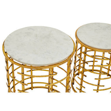 Rabia Gold Set Of 2 Round Tables with Marble Top
