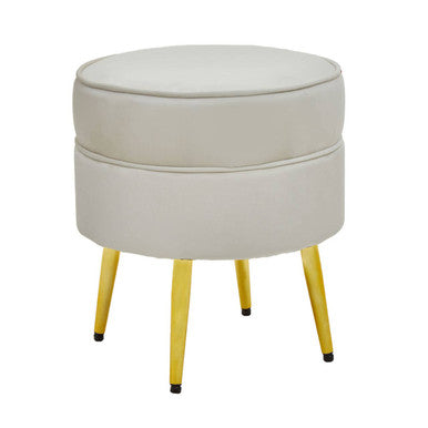 Tamra Round Cream Velvet Gold Leg Footstool