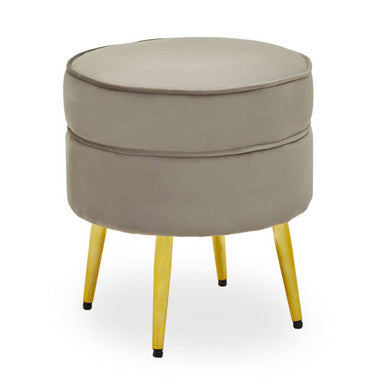 Tamra Round Mink Velvet Gold Leg Footstool