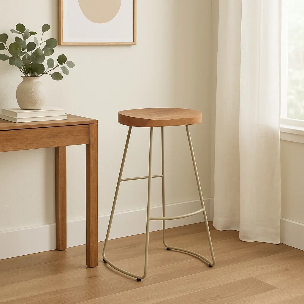 Nandri Acacia Wood and Antique Silver Bar Stool