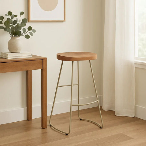 Nandri Acacia Wood and Antique Silver Bar Stool