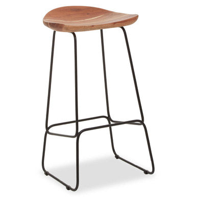 Nandri Acacia Wood and Black Frame Bar Stool