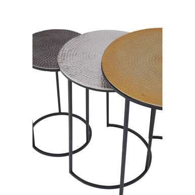 Elias Set of Three Hammered Metal Nesting Tables