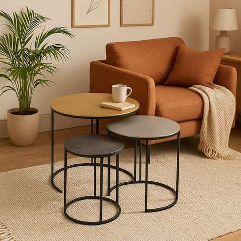 Elias Set of Three Hammered Metal Nesting Tables