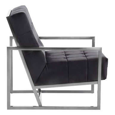 Hana Black Velvet Chair with Stainless Steel Frame