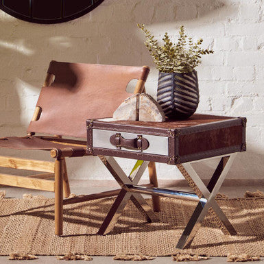 Kendari Antique Brown Leather Sling Chair