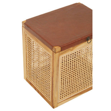 Kendari Rattan and Leather Storage Box Side Table