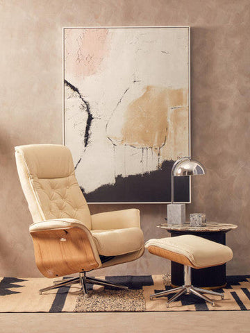Warrington Ivory Leather Effect Recliner And Footstool