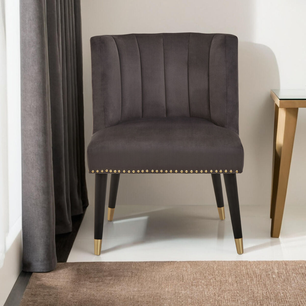 Doucet Grey Velvet Dining Chair With Black Legs