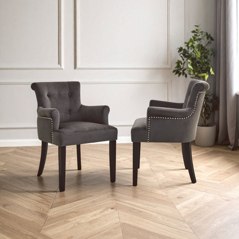 Doucet Grey Velvet Dining Chair With Ring Back