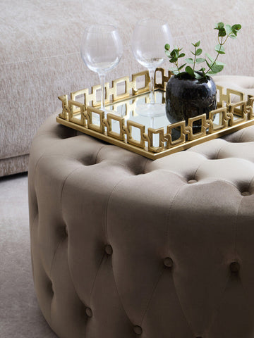Haley Mink Velvet Round Tufted Footstool