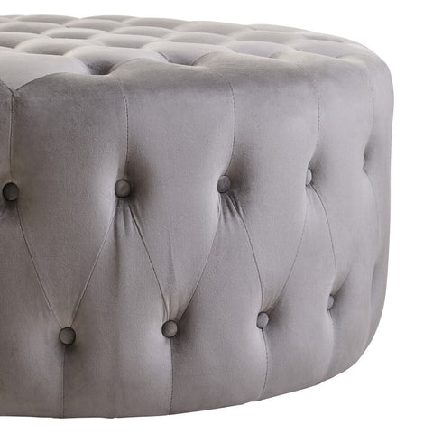 Haley Grey Velvet Round Tufted Footstool