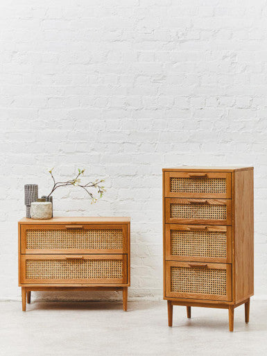 Lyon Rattan and Oak Wood Chest of Four Drawers