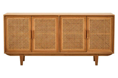 Lyon 4 Door Natural Rattan And Oak Sideboard
