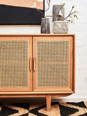 Lyon 4 Door Natural Rattan And Oak Sideboard