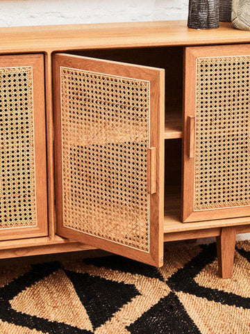 Lyon 4 Door Natural Rattan And Oak Sideboard