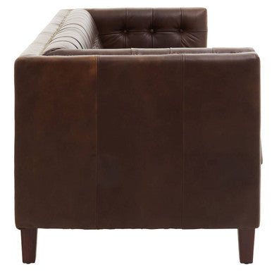 King Three Seater Dark Brown Leather Modern Chesterfield Sofa