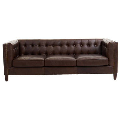 King Three Seater Dark Brown Leather Modern Chesterfield Sofa