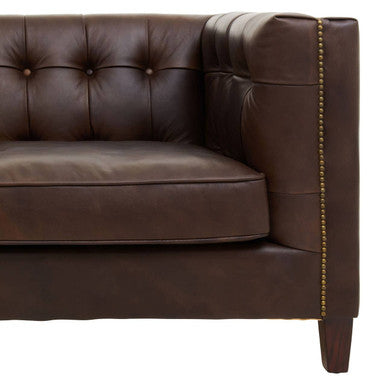 King Three Seater Dark Brown Leather Modern Chesterfield Sofa