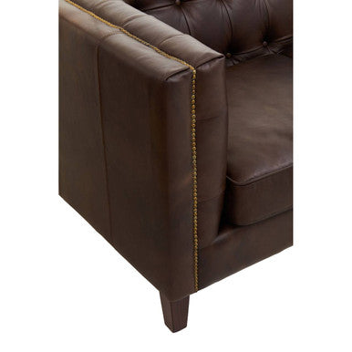 King Three Seater Dark Brown Leather Modern Chesterfield Sofa