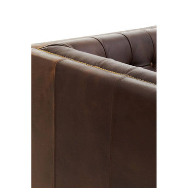 King Three Seater Dark Brown Leather Modern Chesterfield Sofa