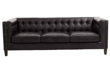 King Three Seater Modern Chesterfield Black Leather Sofa