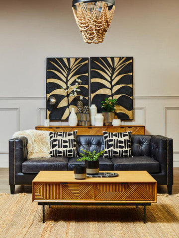 King Three Seater Antique Ebony Leather Sofa