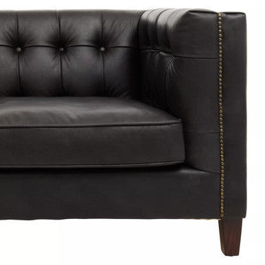 King Three Seater Antique Ebony Leather Sofa