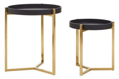 Cardoba Set Of Two Black Faux Shagreen Tray Tables