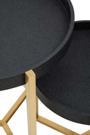 Cardoba Set Of Two Black Faux Shagreen Tray Tables