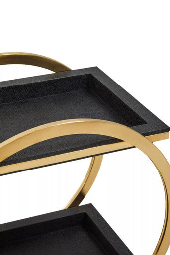 Cardoba Two Tier Black Faux Shagreen Serving Trolley