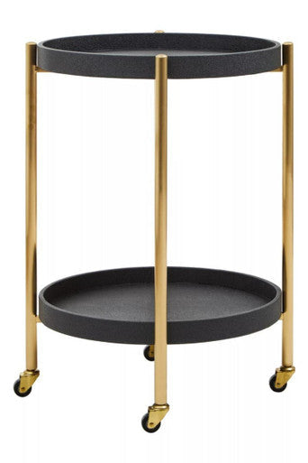 Cardoba Two Tier Black Faux Shagreen Tray Table Trolley