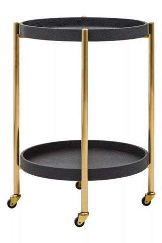 Cardoba Two Tier Black Faux Shagreen Tray Table Trolley