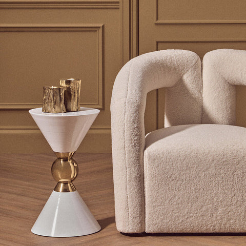 Jaipur White And Gold Finish Side Table