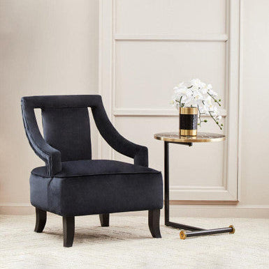 Oria Black Glass and Marble Effect Side Table